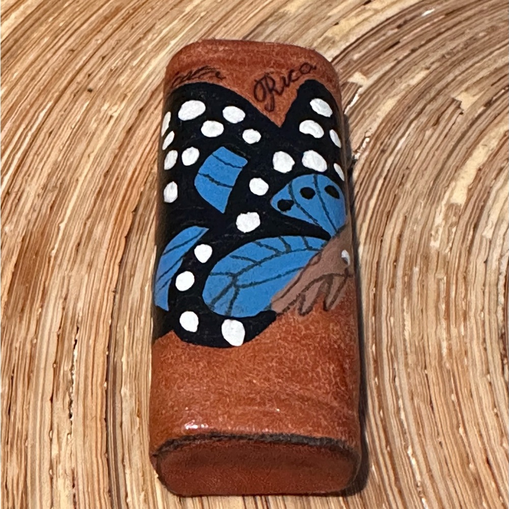 Handcrafted leather painted lighter case
